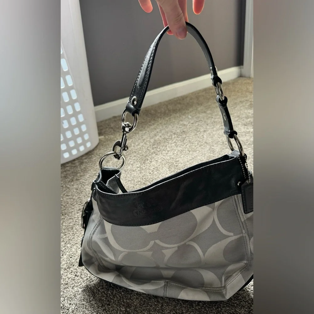 Coach Hobo Bag in Gray and Black Signature Jacquard